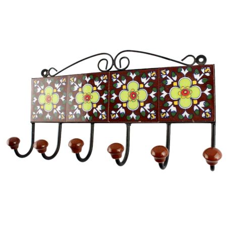 Pea Green Flower Ceramic Tile Hook